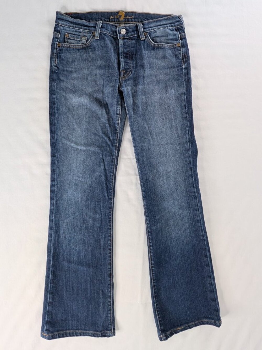 7 For All Mankind Boycut Low Rise Bootcut Dark Wash Washed Effect Jeans